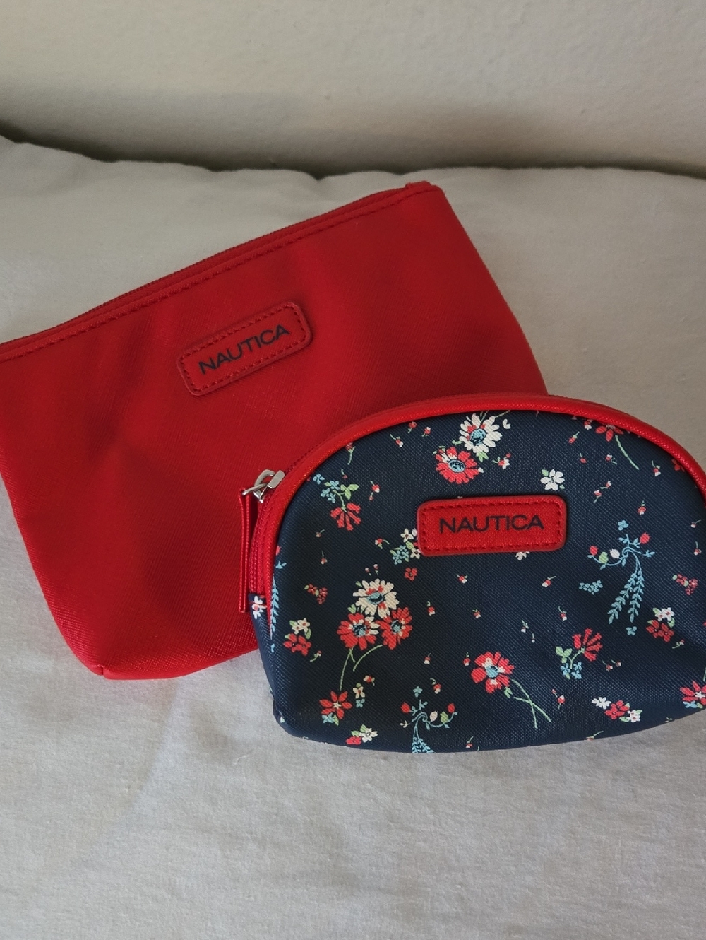 Nautica Cosmetic Bag Travel Pouch Set Red Floral Makeup Bags